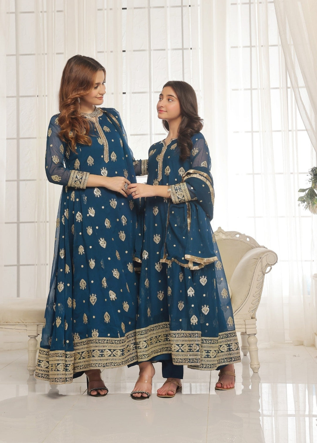 Mommy and Me by Abaan Zohan RTW Embroidered Chiffon 3 Piece Suit Raunak Peacock - Festive Collection