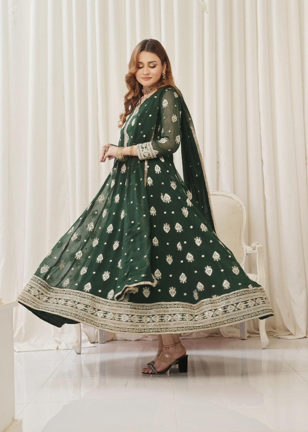 Mommy and Me by Abaan Zohan RTW Embroidered Chiffon 3 Piece Suit Raunak Green - Festive Collection