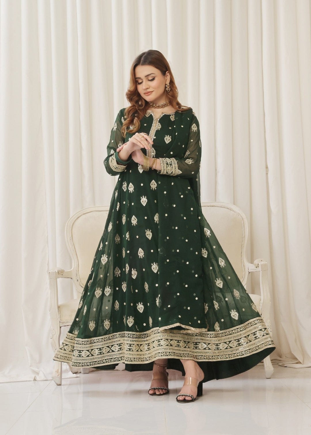 Mommy and Me by Abaan Zohan RTW Embroidered Chiffon 3 Piece Suit Raunak Green - Festive Collection