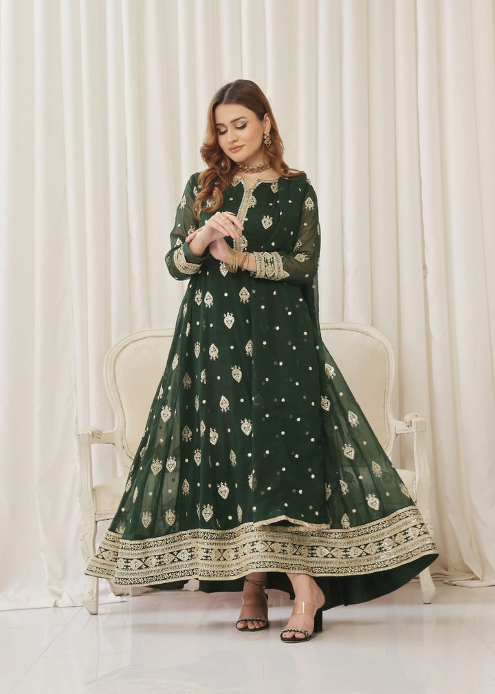 Mommy and Me by Abaan Zohan RTW Embroidered Chiffon 3 Piece Suit Raunak Green - Festive Collection