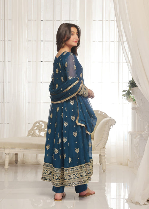 Mommy and Me by Abaan Zohan RTW Embroidered Chiffon 3 Piece Suit Raunak Kids Peacock - Festive Collection