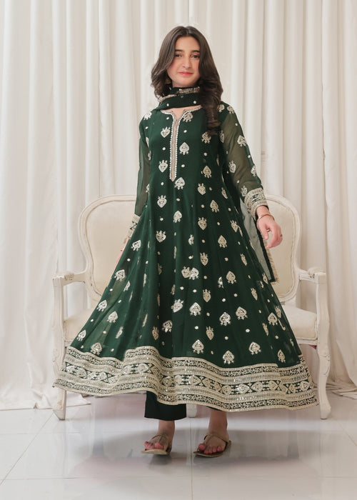 Mommy and Me by Abaan Zohan RTW Embroidered Chiffon 3 Piece Suit Raunak Kids Green - Festive Collection