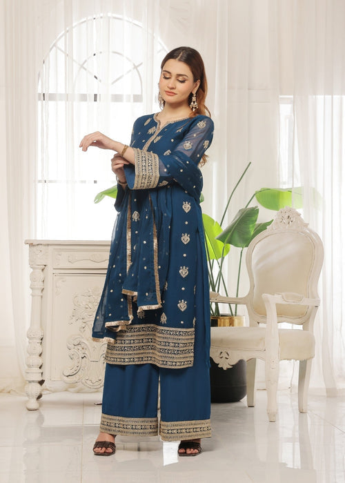 Mommy and Me by Abaan Zohan RTW Embroidered Chiffon 3 Piece Suit Ujala Peacock - Festive Collection