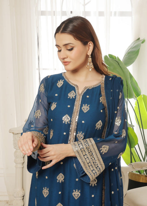 Mommy and Me by Abaan Zohan RTW Embroidered Chiffon 3 Piece Suit Ujala Peacock - Festive Collection