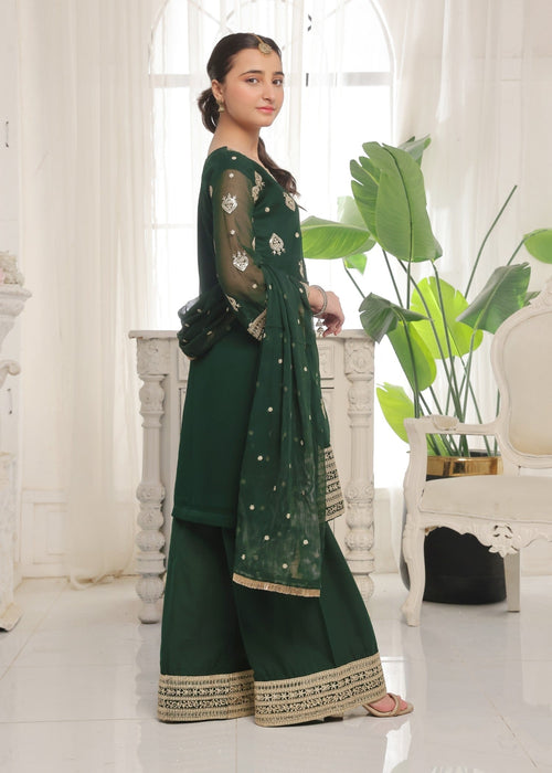 Mommy and Me by Abaan Zohan RTW Embroidered Chiffon 3 Piece Suit Ujala Kids Green - Festive Collection