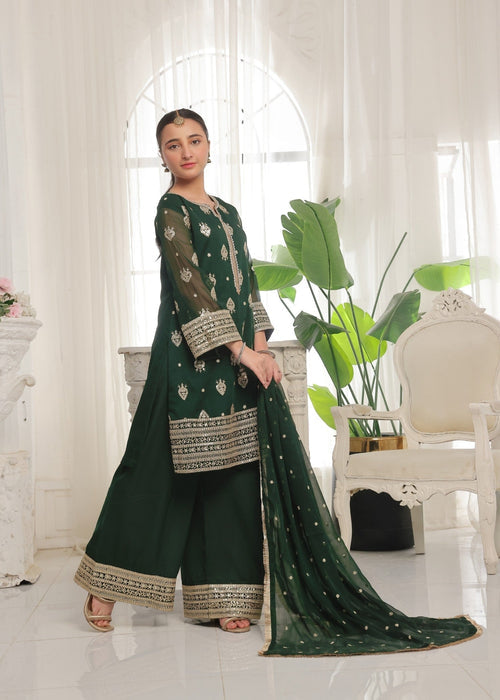 Mommy and Me by Abaan Zohan RTW Embroidered Chiffon 3 Piece Suit Ujala Kids Green - Festive Collection