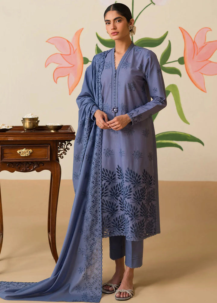 Cross Stitch Chikankari Embroidered Lawn Suit Unstitched 3 Piece CS24C-2 D-01 Blue Fern - Summer Collection