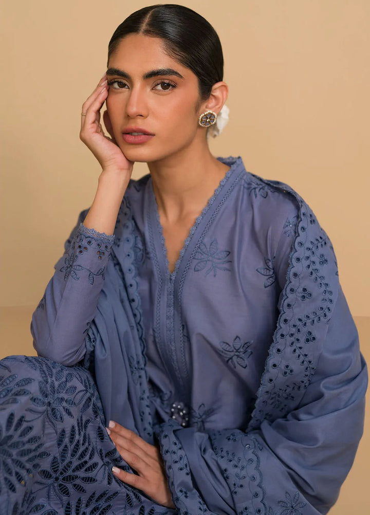 Cross Stitch Chikankari Embroidered Lawn Suit Unstitched 3 Piece CS24C-2 D-01 Blue Fern - Summer Collection