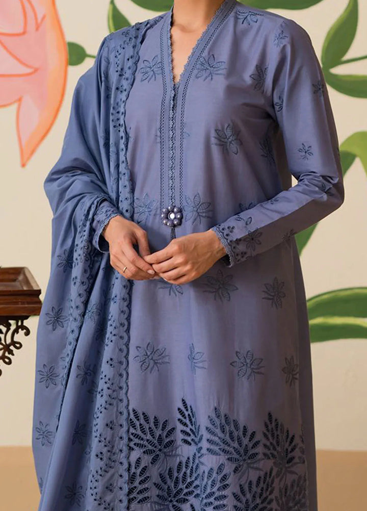 Cross Stitch Chikankari Embroidered Lawn Suit Unstitched 3 Piece CS24C-2 D-01 Blue Fern - Summer Collection