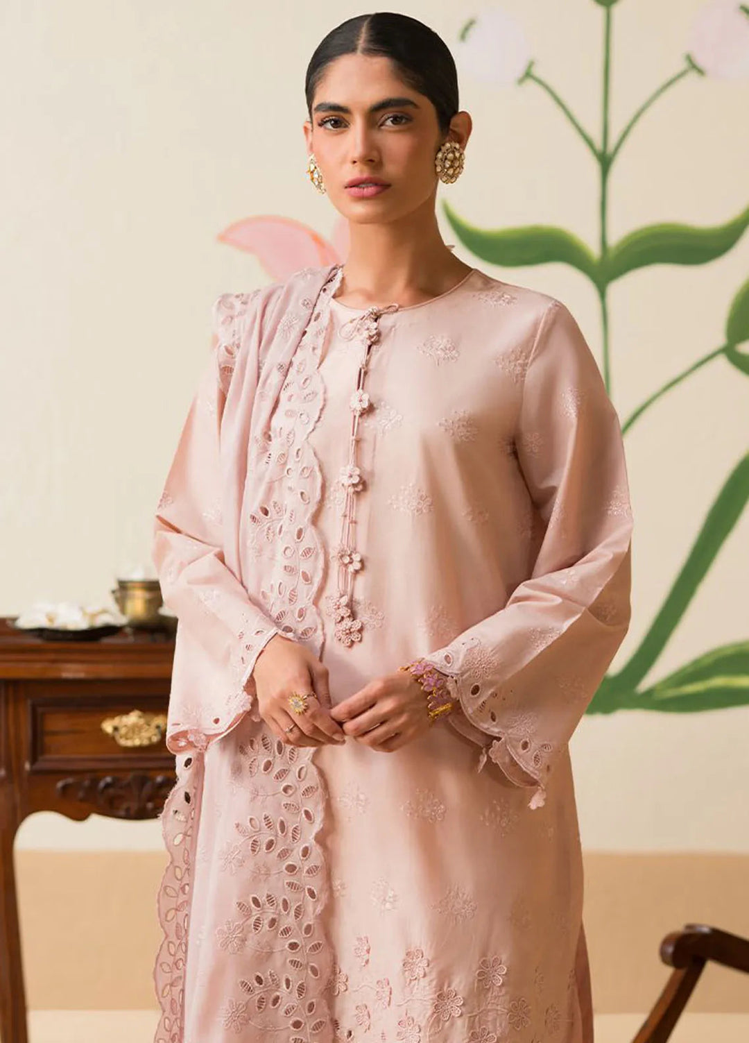 Cross Stitch Chikankari Embroidered Lawn Suit Unstitched 3 Piece CS24C-2 D-04 Pale Mauve - Summer Collection