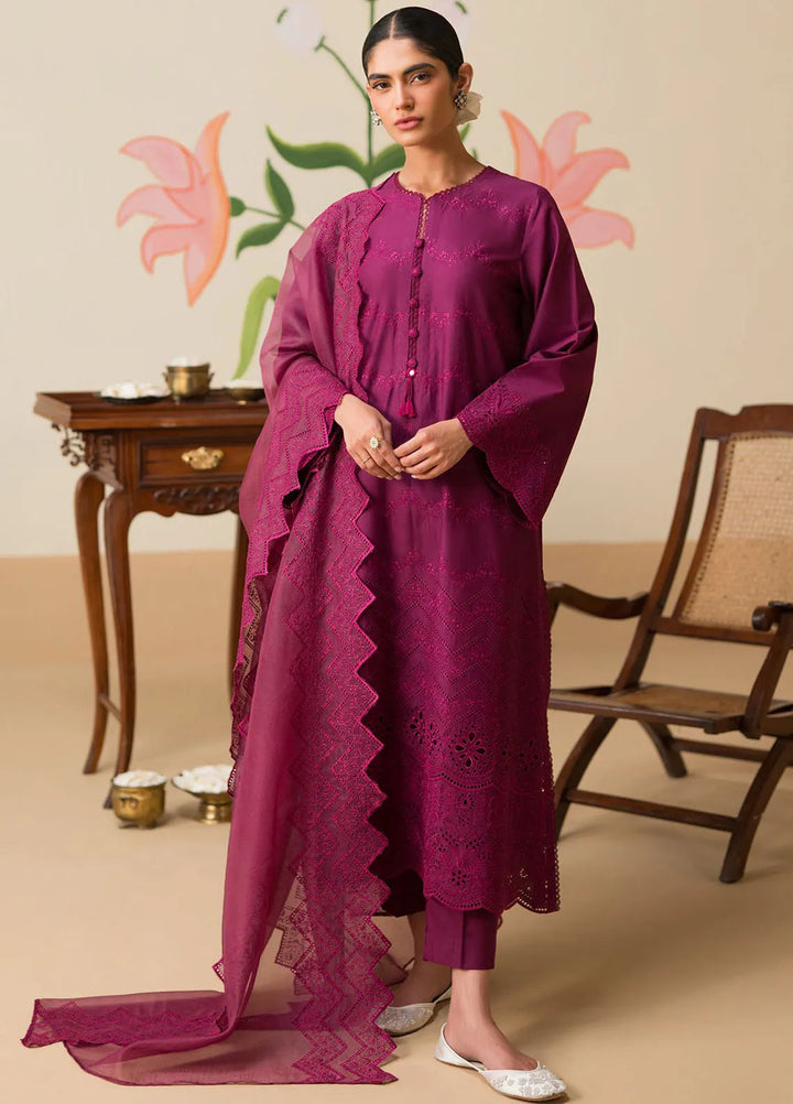 Cross Stitch Chikankari Embroidered Lawn Suit Unstitched 3 Piece CS24C-2 D-06 Plum Parfait - Summer Collection