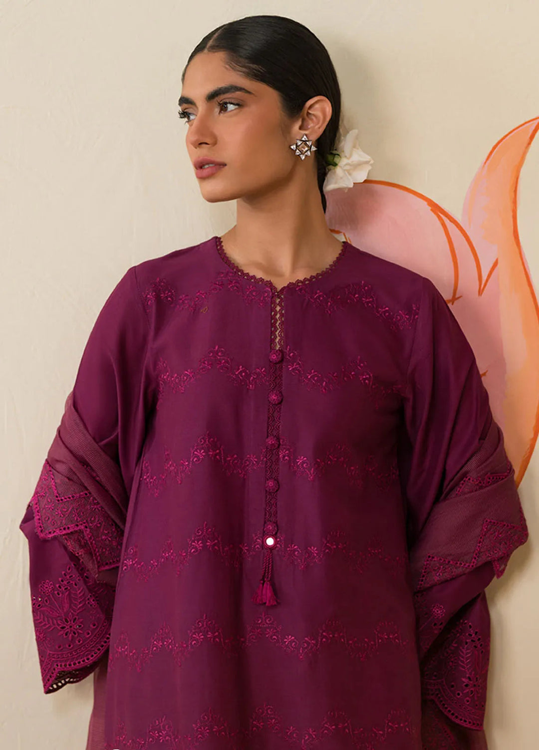 Cross Stitch Chikankari Embroidered Lawn Suit Unstitched 3 Piece CS24C-2 D-06 Plum Parfait - Summer Collection