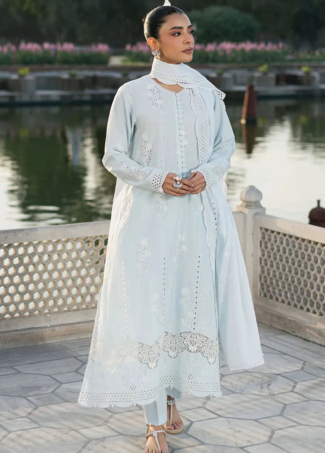 Cross Stitch Chikankari Lawn Suits Unstitched 3 Piece CS25CE Aqua Haze - Summer Collection