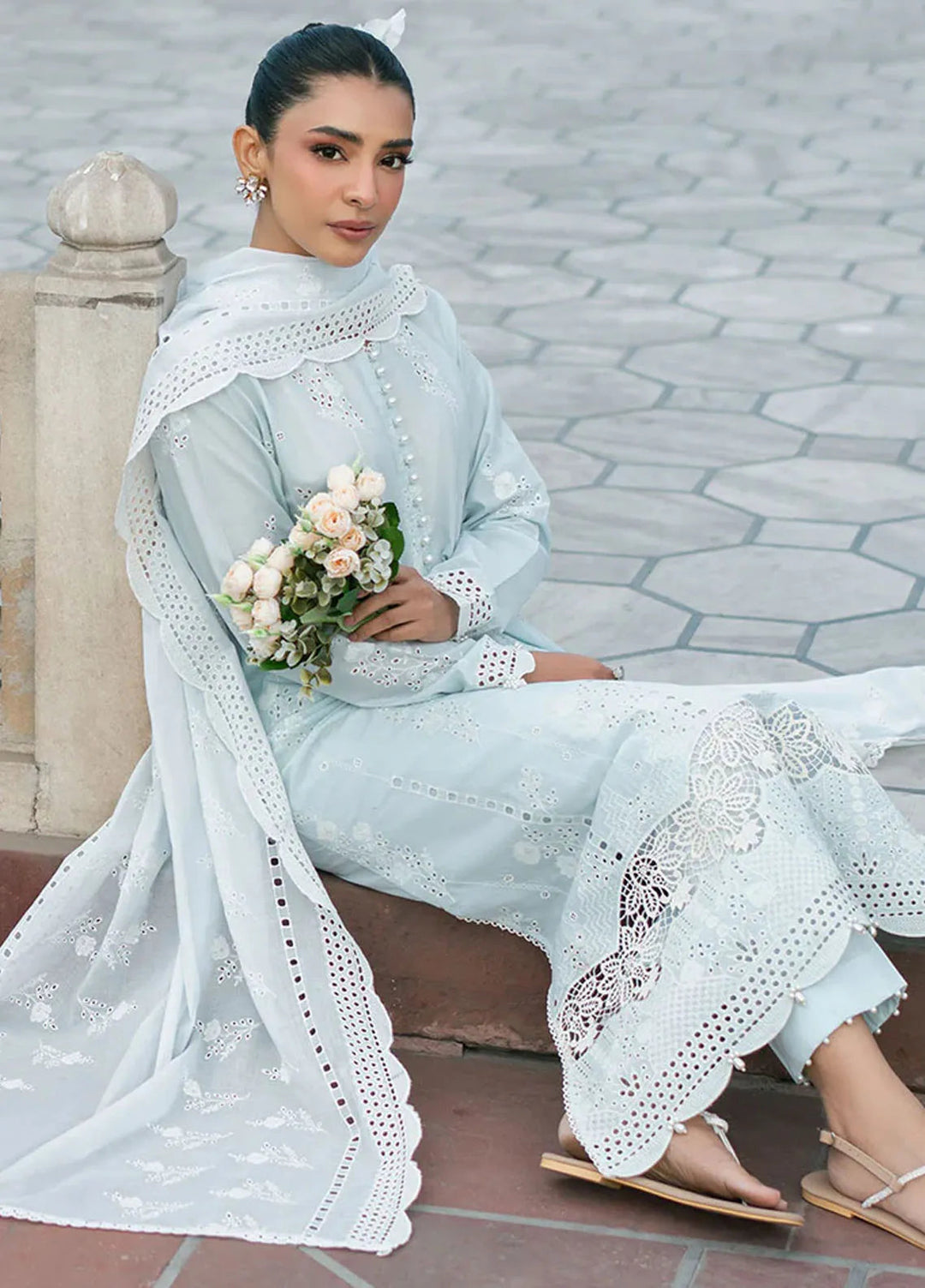 Cross Stitch Chikankari Lawn Suits Unstitched 3 Piece CS25CE Aqua Haze - Summer Collection