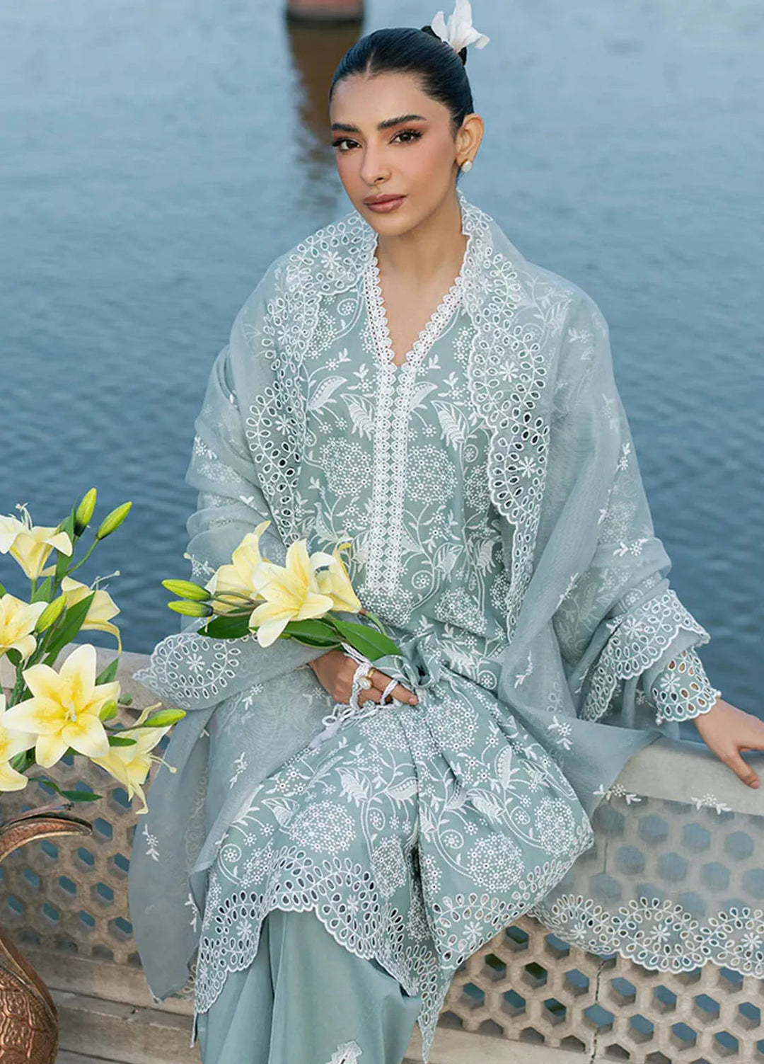 Cross Stitch Chikankari Lawn Suits Unstitched 3 Piece CS25CE Ocean Spruce - Summer Collection