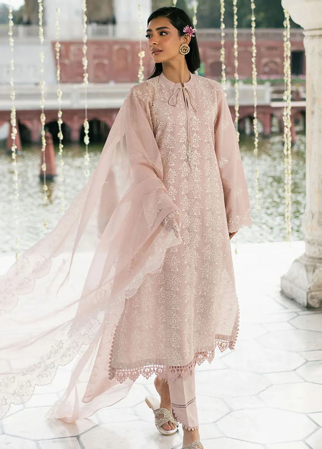 Cross Stitch Chikankari Lawn Suits Unstitched 3 Piece CS25CE Peach Floret - Summer Collection