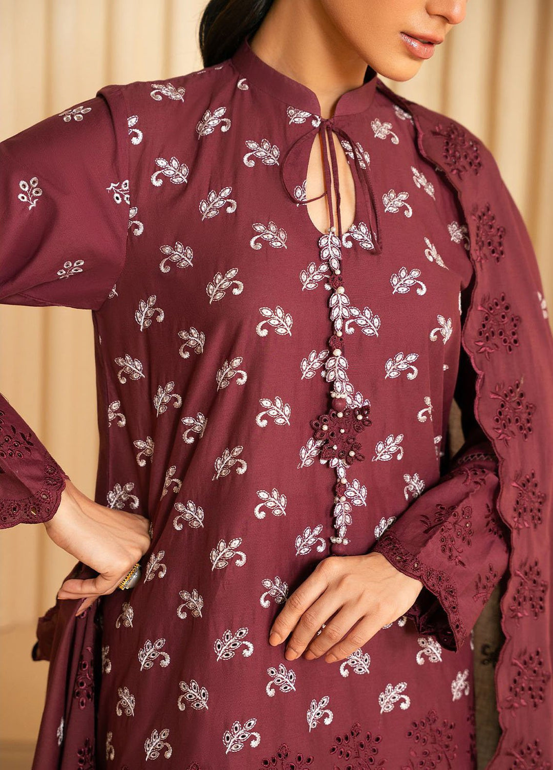 Cross Stitch Chikankari Lawn Suits Unstitched 3 Piece CS25CP Celestial Berry - Summer Collection