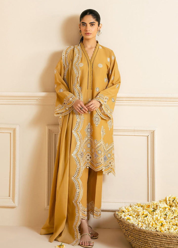 Cross Stitch Chikankari Lawn Suits Unstitched 3 Piece CS25CP Meadow Gold - Summer Collection