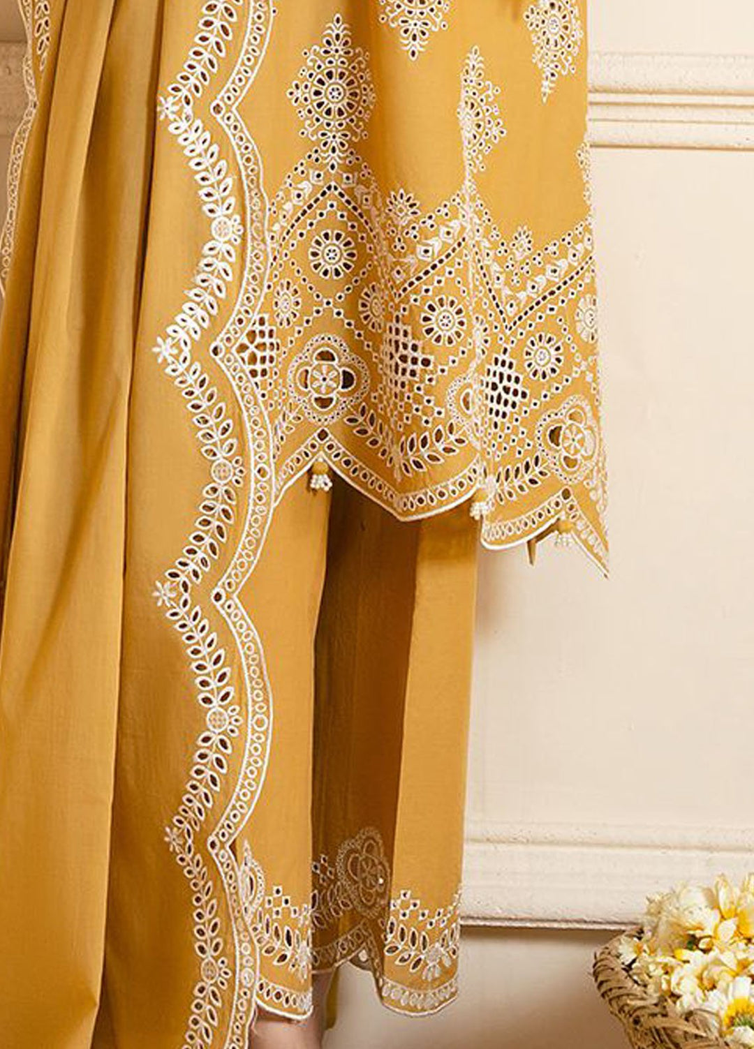 Cross Stitch Chikankari Lawn Suits Unstitched 3 Piece CS25CP Meadow Gold - Summer Collection