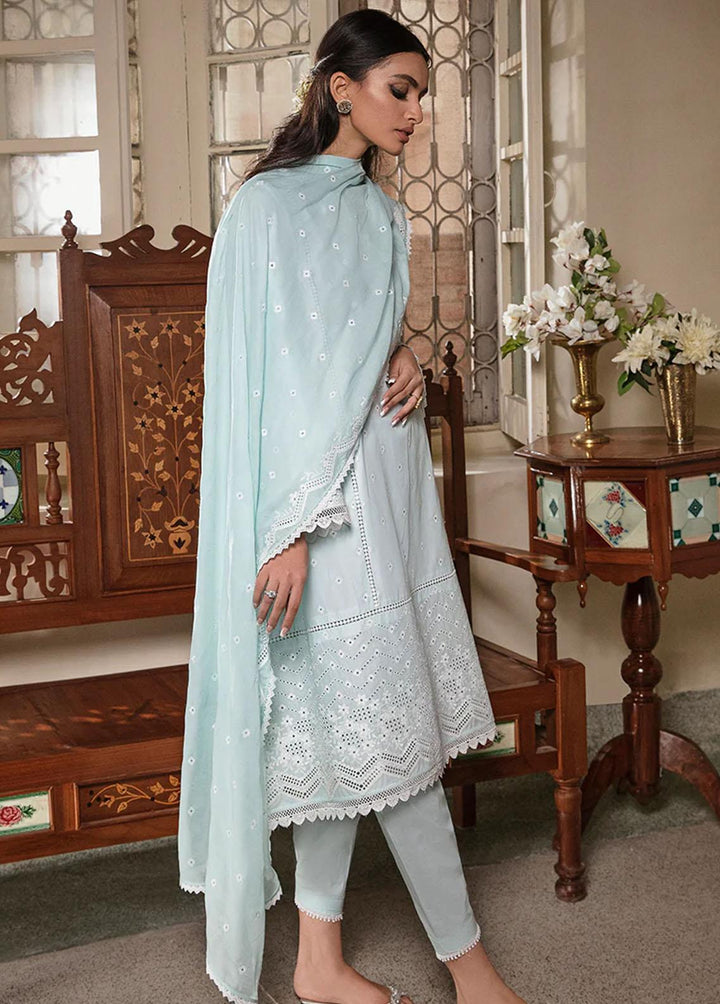 Cross Stitch Embroidered Lawn Suits Unstitched 3 Piece CS23CK BLUE GLAZE - Summer Collection