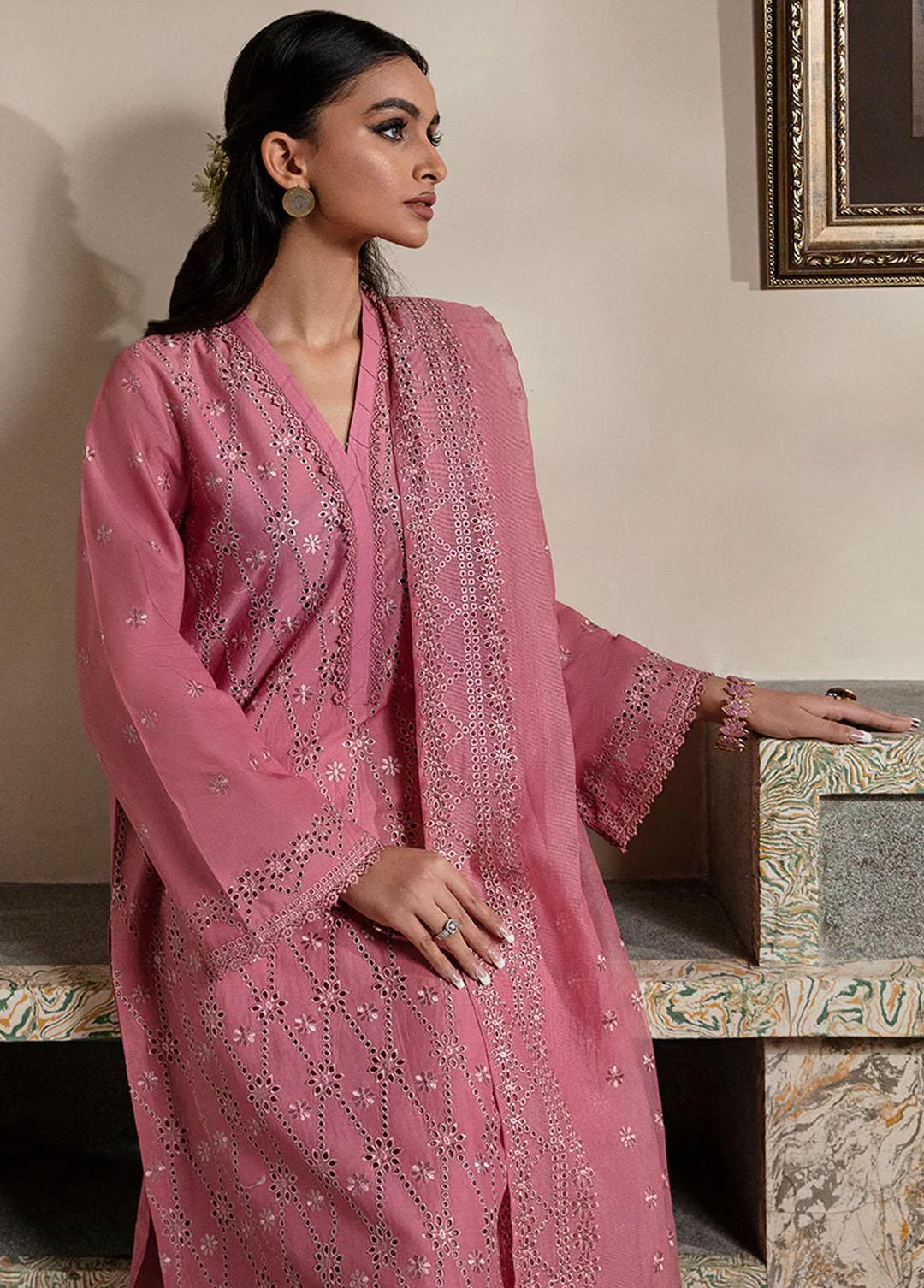 Cross Stitch Embroidered Lawn Suits Unstitched 3 Piece CS23CK CORAL BOUGUET - Summer Collection