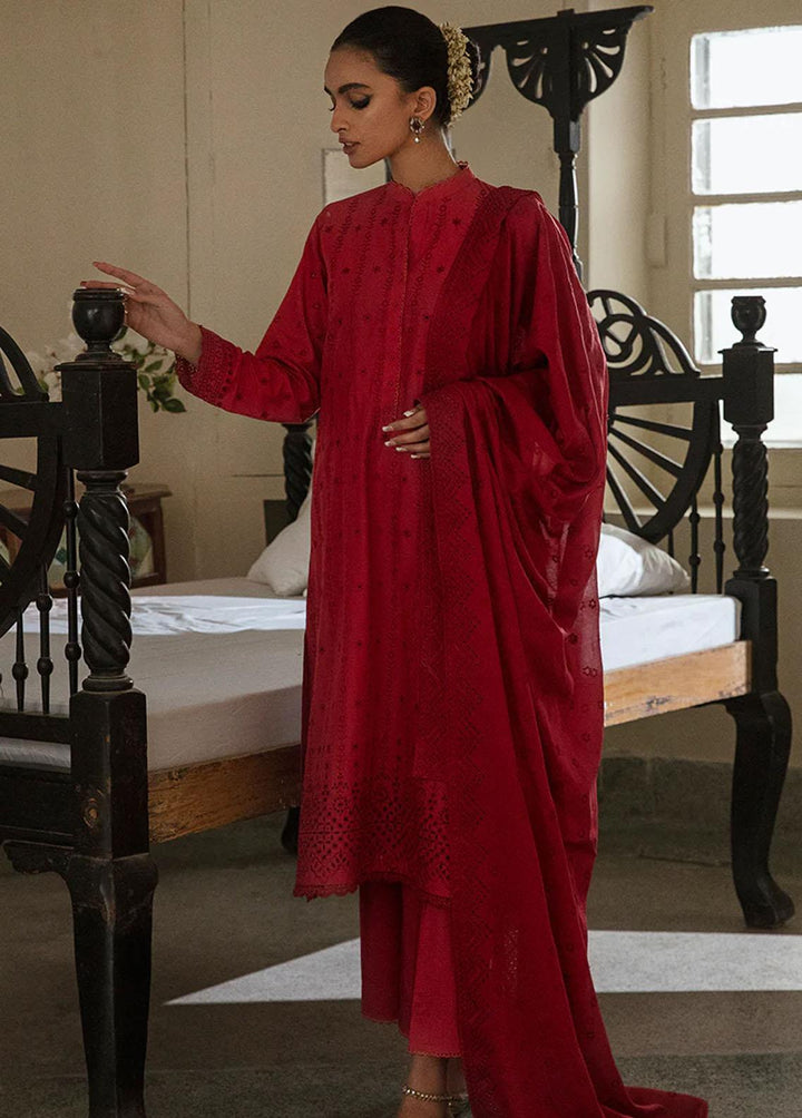 Cross Stitch Embroidered Lawn Suits Unstitched 3 Piece CS23CK RUBY RED - Summer Collection