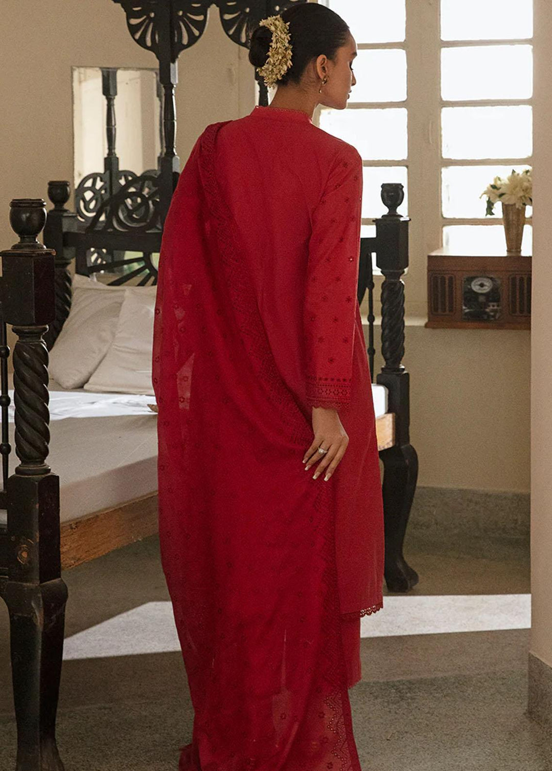 Cross Stitch Embroidered Lawn Suits Unstitched 3 Piece CS23CK RUBY RED - Summer Collection