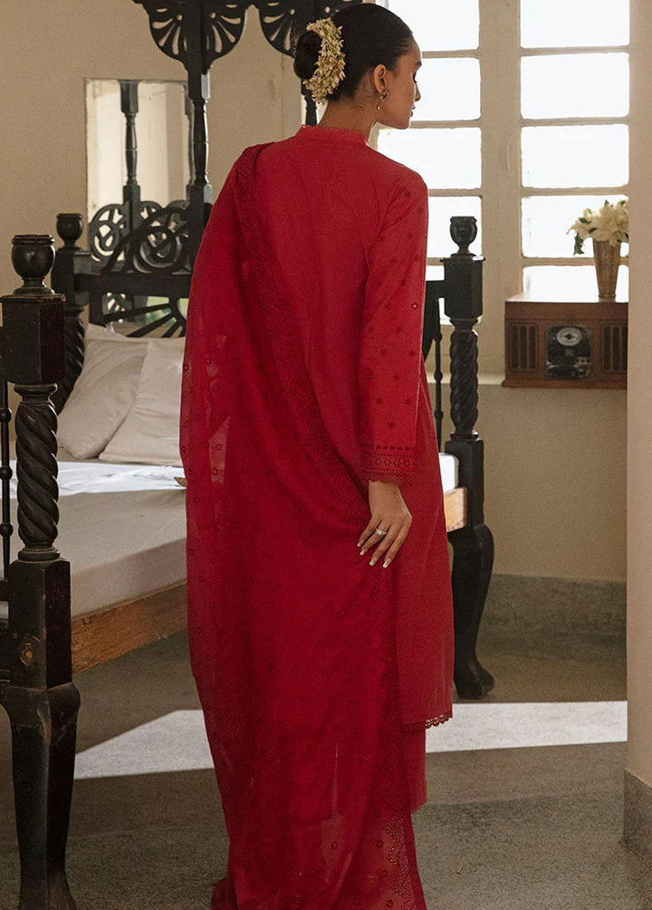 Cross Stitch Embroidered Lawn Suits Unstitched 3 Piece CS23CK RUBY RED - Summer Collection