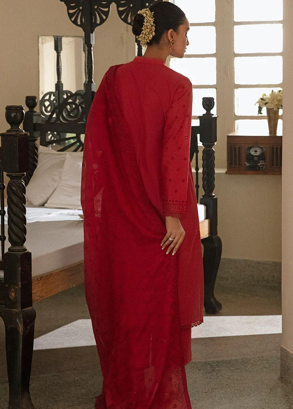 Cross Stitch Embroidered Lawn Suits Unstitched 3 Piece CS23CK RUBY RED - Summer Collection