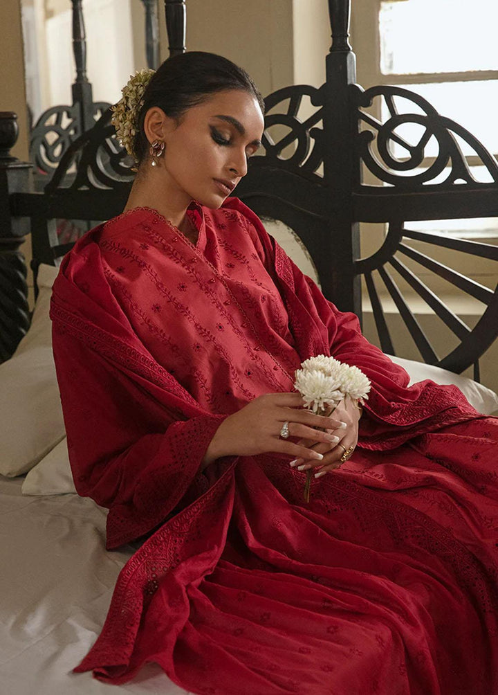 Cross Stitch Embroidered Lawn Suits Unstitched 3 Piece CS23CK RUBY RED - Summer Collection