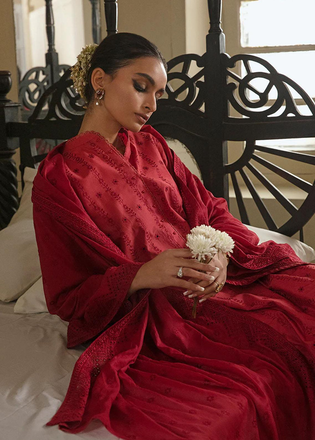 Cross Stitch Embroidered Lawn Suits Unstitched 3 Piece CS23CK RUBY RED - Summer Collection