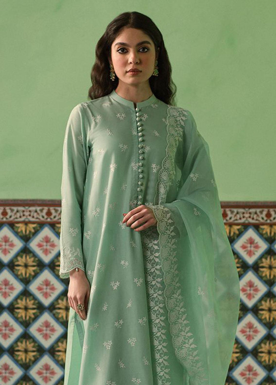 Cross Stitch Chikankari Lawn Suits Unstitched 3 Piece CS24C Floral Wave - Summer Collection