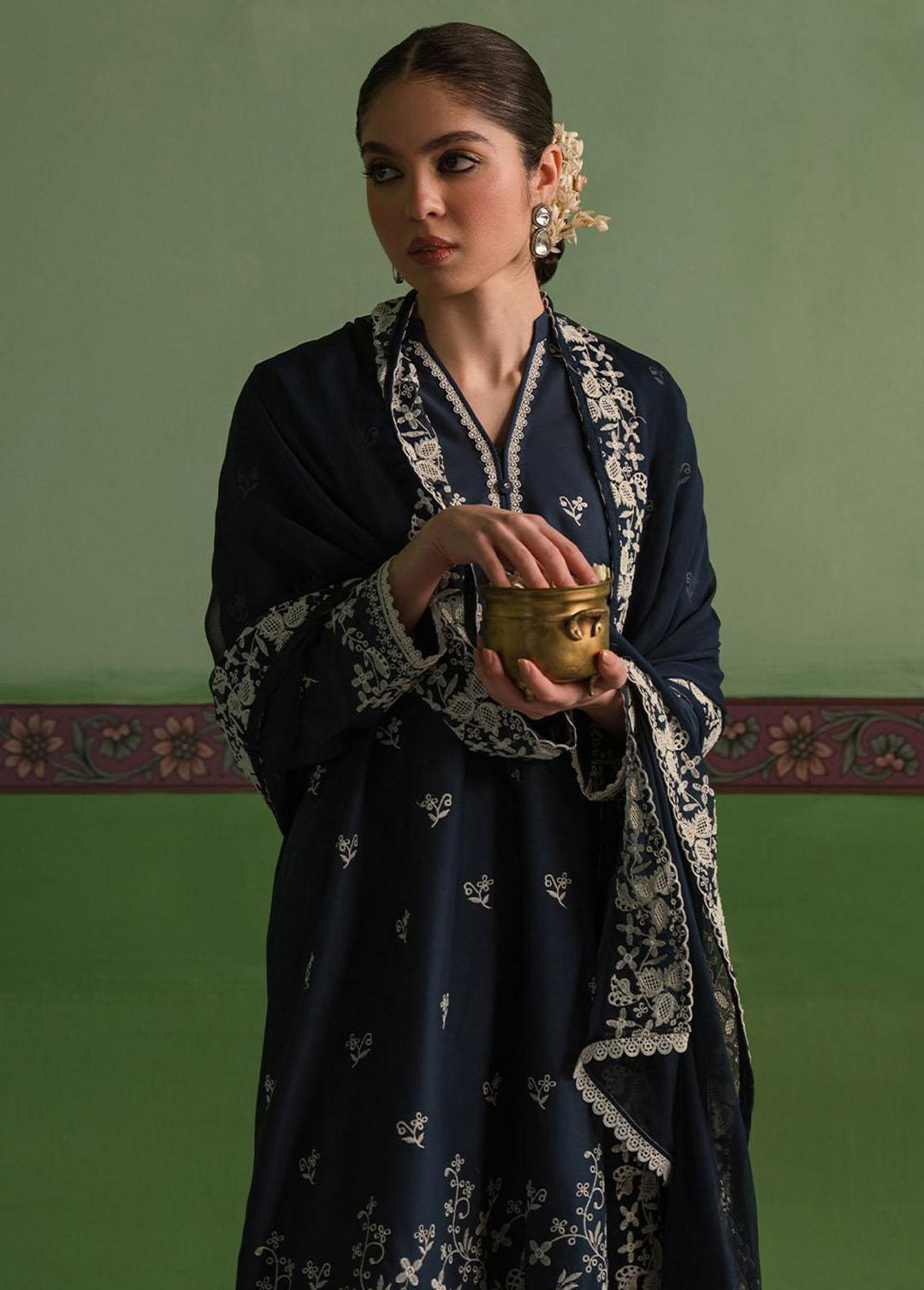 Cross Stitch Chikankari Lawn Suits Unstitched 3 Piece CS24C Insignia Blue - Summer Collection