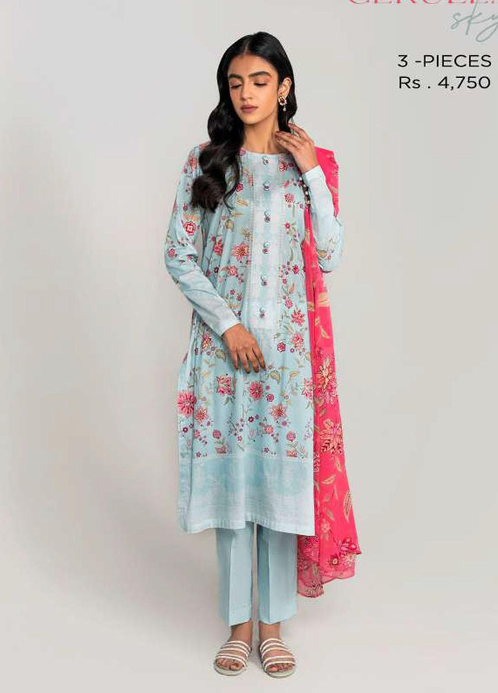 Daily Lawn By Cross Stitch Printed Lawn Suits Unstitched 3 Piece CS23D 02 CERULEAN SKY - Summer Collection