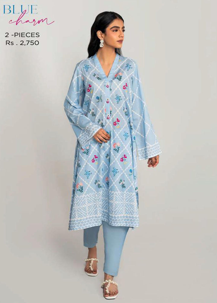 Daily Lawn By Cross Stitch Printed Lawn Suits Unstitched 2 Piece CS23D 15 BLUE CHARM - Summer Collection