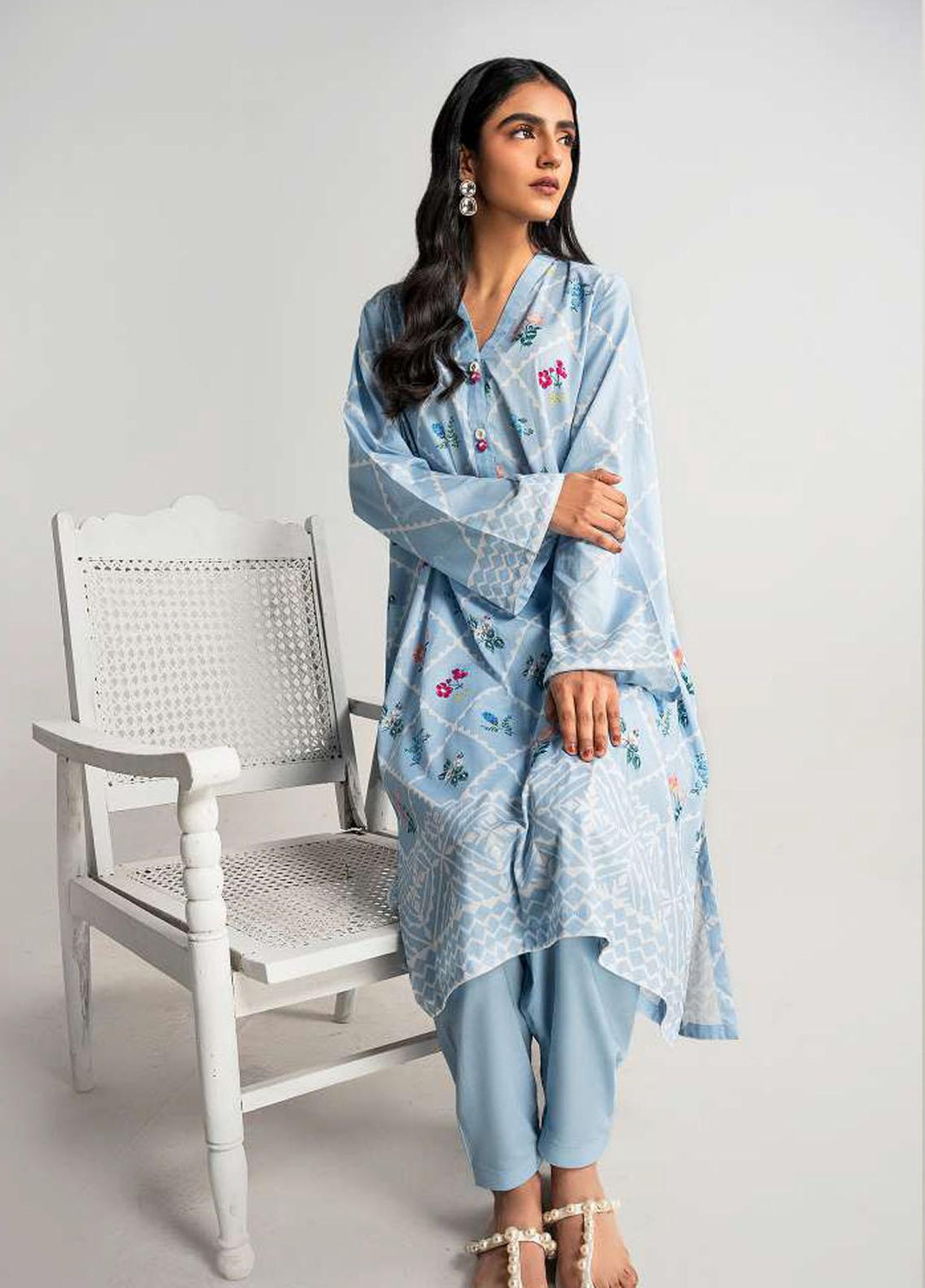 Daily Lawn By Cross Stitch Printed Lawn Suits Unstitched 2 Piece CS23D 15 BLUE CHARM - Summer Collection