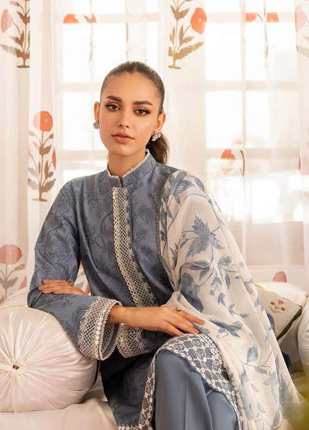 Cross Stitch Embroidered Jacquard Suits Unstitched 3 Piece CS23EL 01 Beryl Fern - Eid Collection