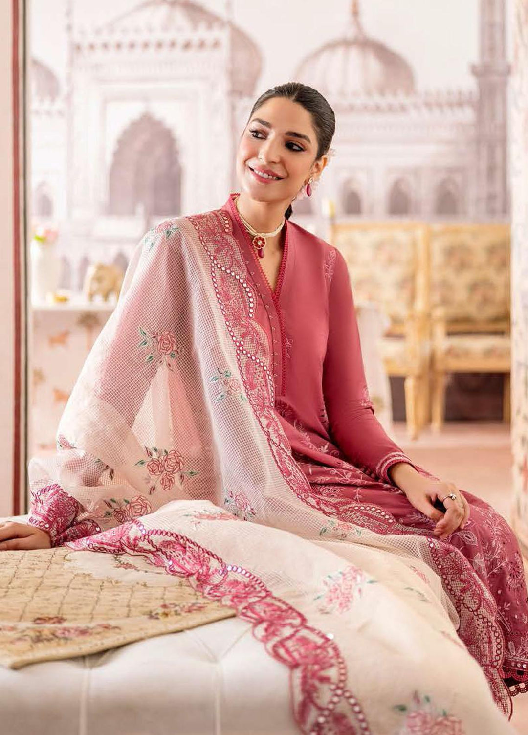Cross Stitch Embroidered Lawn Suits Unstitched 3 Piece CS23EL 08 Arnit Blush - Eid Collection