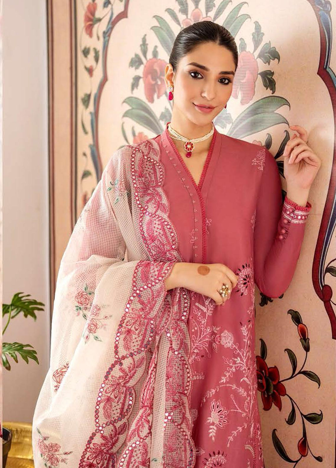 Cross Stitch Embroidered Lawn Suits Unstitched 3 Piece CS23EL 08 Arnit Blush - Eid Collection