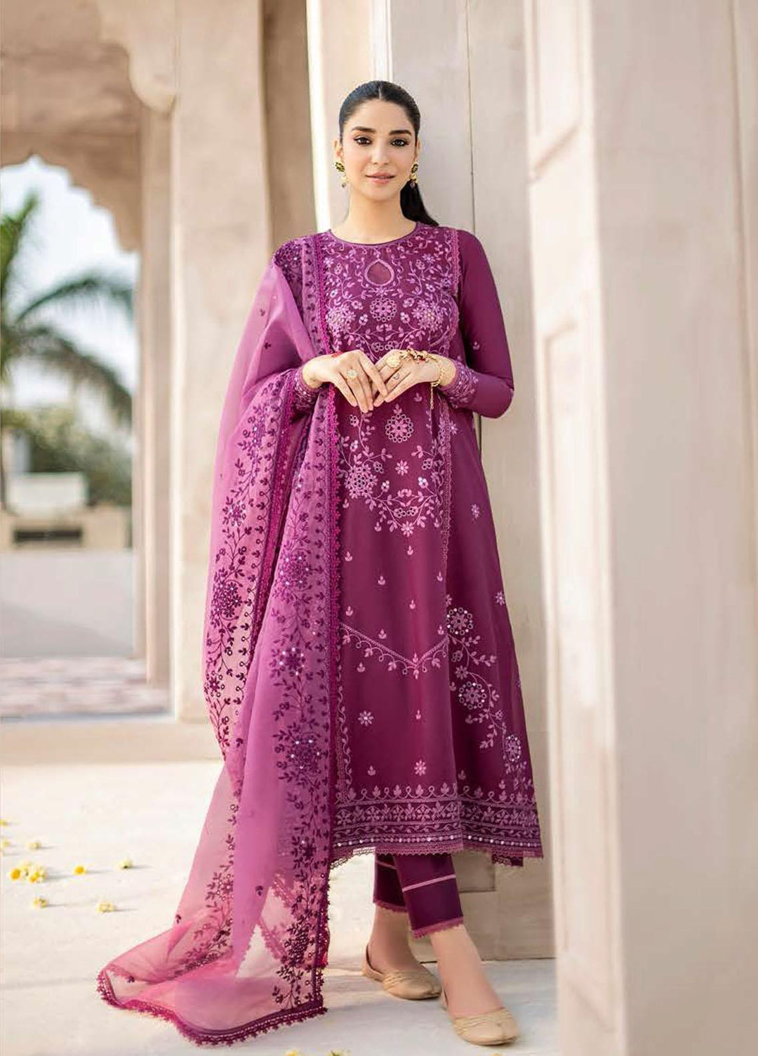 Cross Stitch Embroidered Lawn Suits Unstitched 3 Piece CS23EL 10 Bristol Mauve - Eid Collection