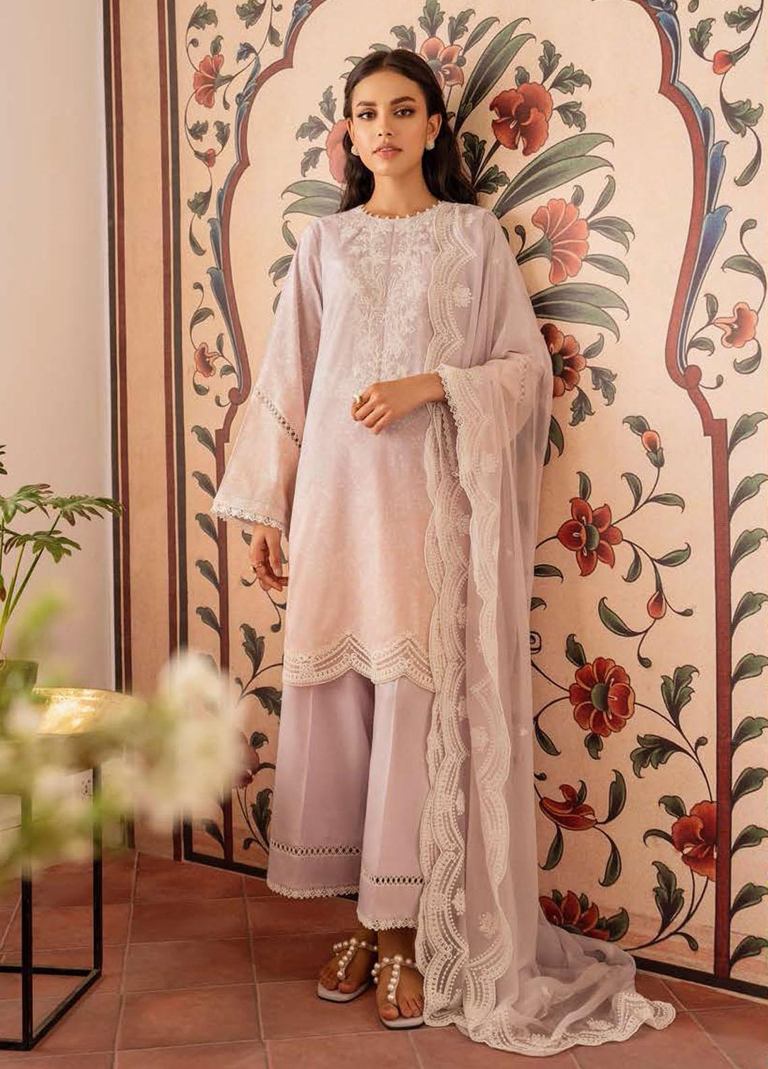 Cross Stitch Embroidered Lawn Suits Unstitched 3 Piece CS23EL 21 Orchid Plush - Eid Collection