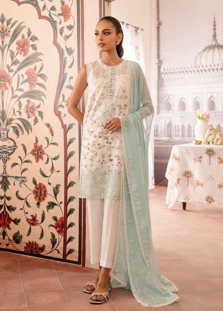 Cross Stitch Embroidered Lawn Suits Unstitched 3 Piece CS23EL 22 Pearl White - Eid Collection