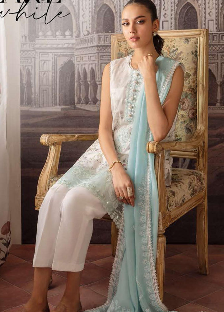 Cross Stitch Embroidered Lawn Suits Unstitched 3 Piece CS23EL 22 Pearl White - Eid Collection