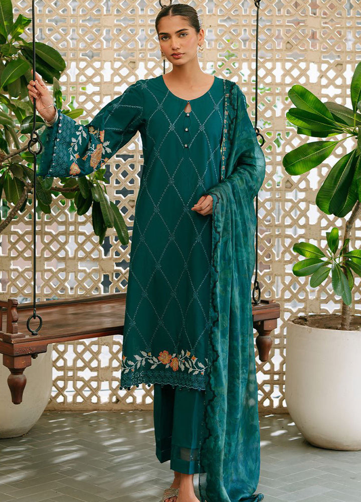 Cross Stitch Embroidered Cambric Suits Unstitched 3 Piece CS25MPU Vibrant Spruce - Summer Collection