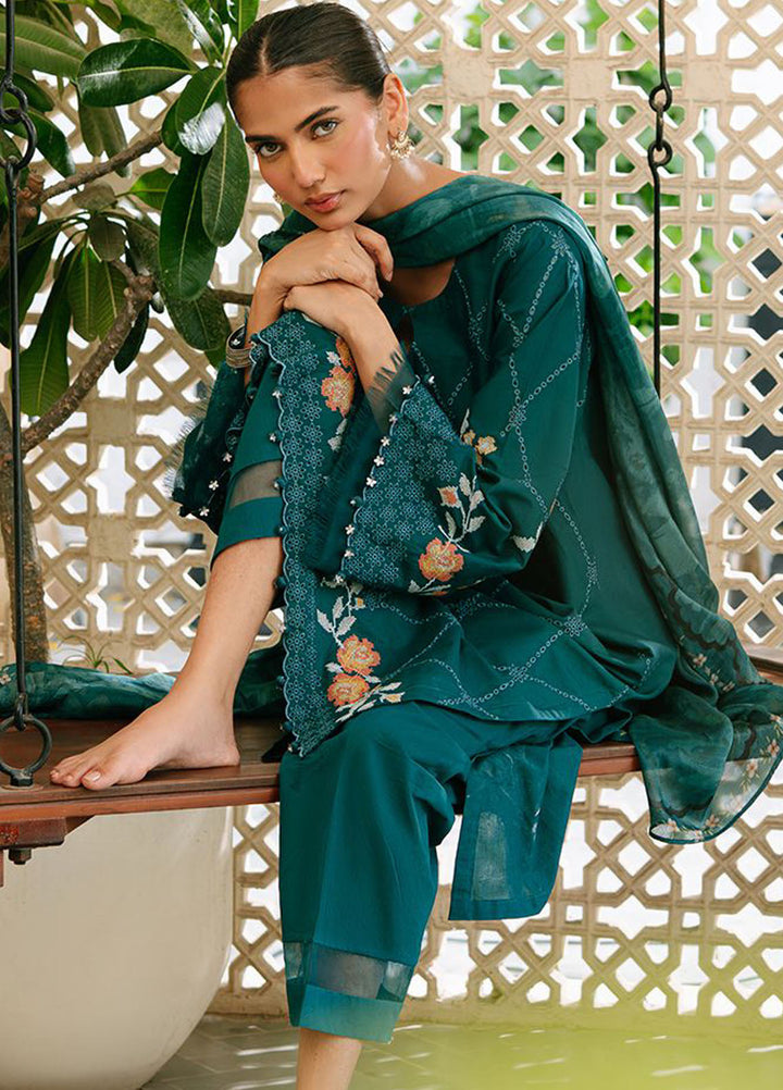 Cross Stitch Embroidered Cambric Suits Unstitched 3 Piece CS25MPU Vibrant Spruce - Summer Collection