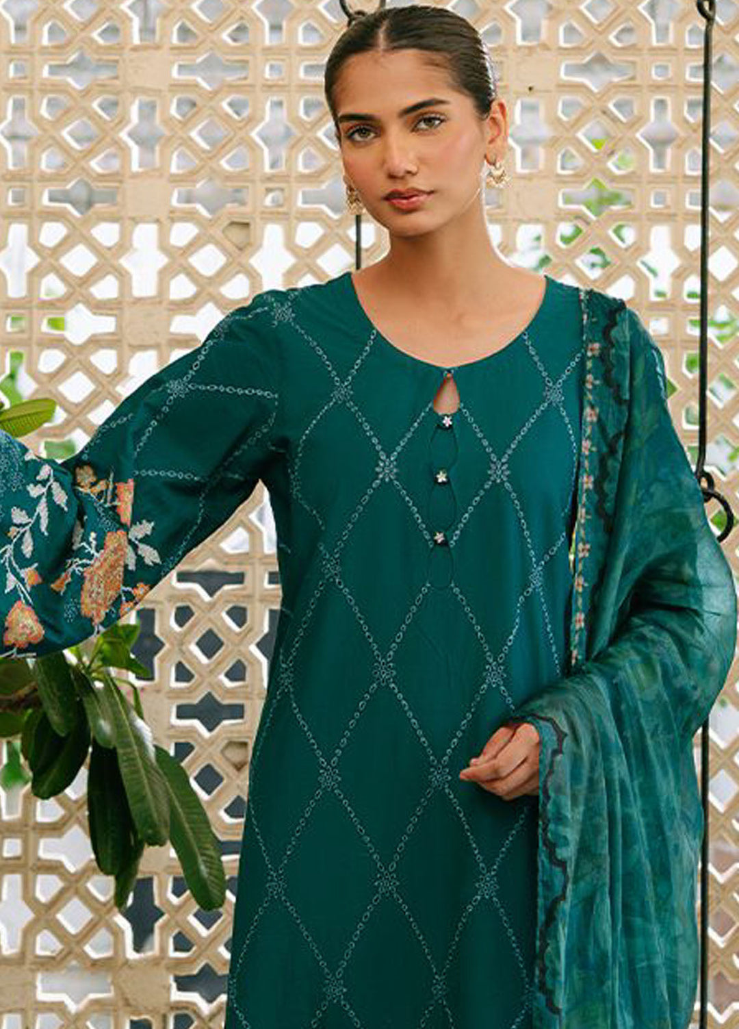 Cross Stitch Embroidered Cambric Suits Unstitched 3 Piece CS25MPU Vibrant Spruce - Summer Collection