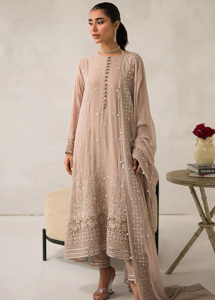 Cross Stitch Embroidered Chiffon Suits Unstitched 4 Piece CS24LA Maple Brown - Luxury Collection