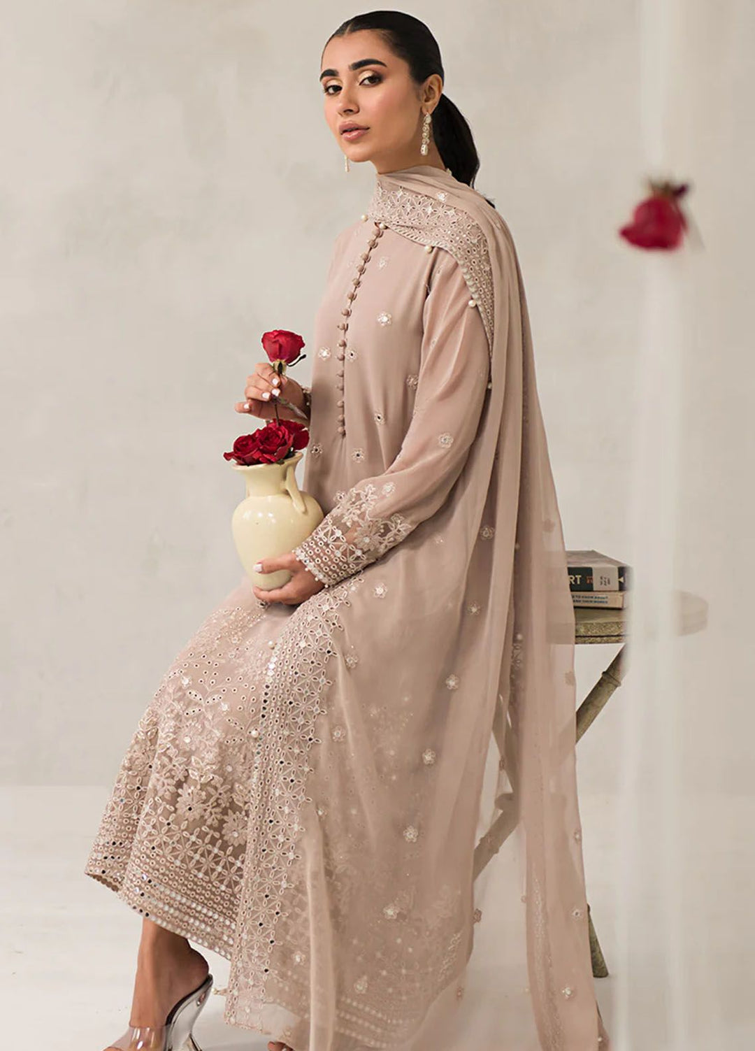 Cross Stitch Embroidered Chiffon Suits Unstitched 4 Piece CS24LA Maple Brown - Luxury Collection