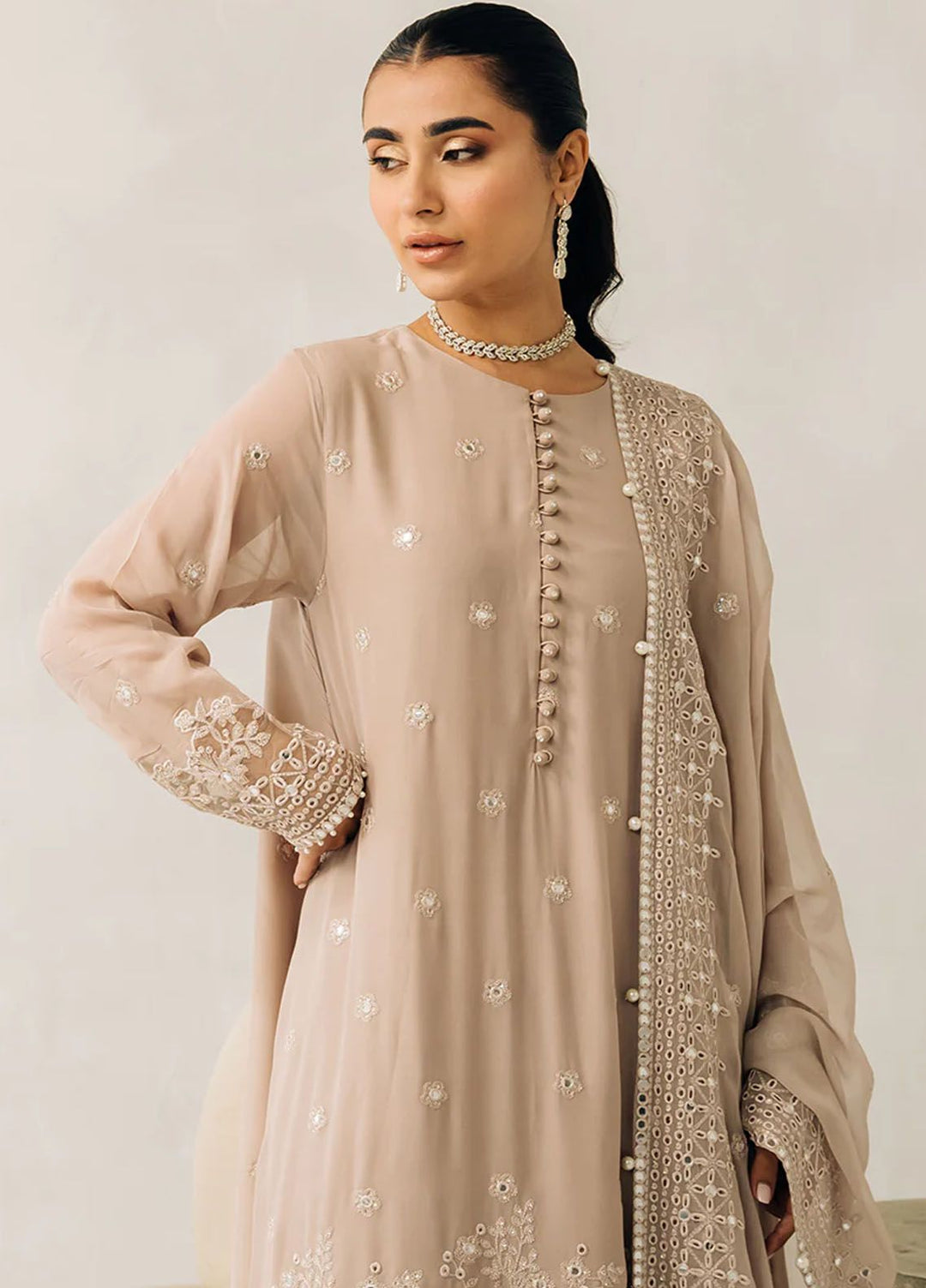 Cross Stitch Embroidered Chiffon Suits Unstitched 4 Piece CS24LA Maple Brown - Luxury Collection