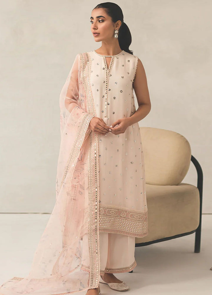Cross Stitch Embroidered Chiffon Suits Unstitched 4 Piece CS24LA Pink Hue - Luxury Collection